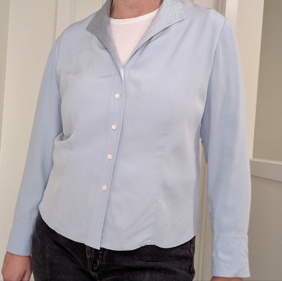Talbot's Vintage 100% Silk Bottom Up Blouse Baby Blue Size 12P - Picture 5 of 7